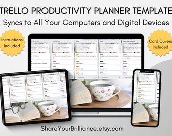 Trello Board Productivity Planner - Kanban - To-Do Lists - Project Organizer - 40 Color-Coordinated Card Covers Included