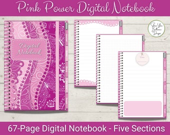 Pink Power Digital Notebook - Includes Five Types of Notes Pages + Instructions Guide - GoodNotes Digital Notebook in Many Ways
