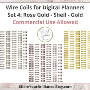 Digital Wire Coils and Digital Binder Rings for Digital Planners Set 4 Six Designs in 3 color variations 18 PNG Coils Commercial Use image 1