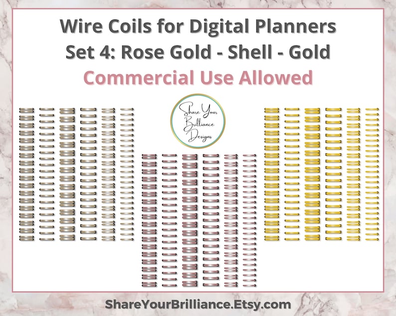 Digital Wire Coils and Digital Binder Rings for Digital Planners Set 4 Six Designs in 3 color variations 18 PNG Coils Commercial Use image 1