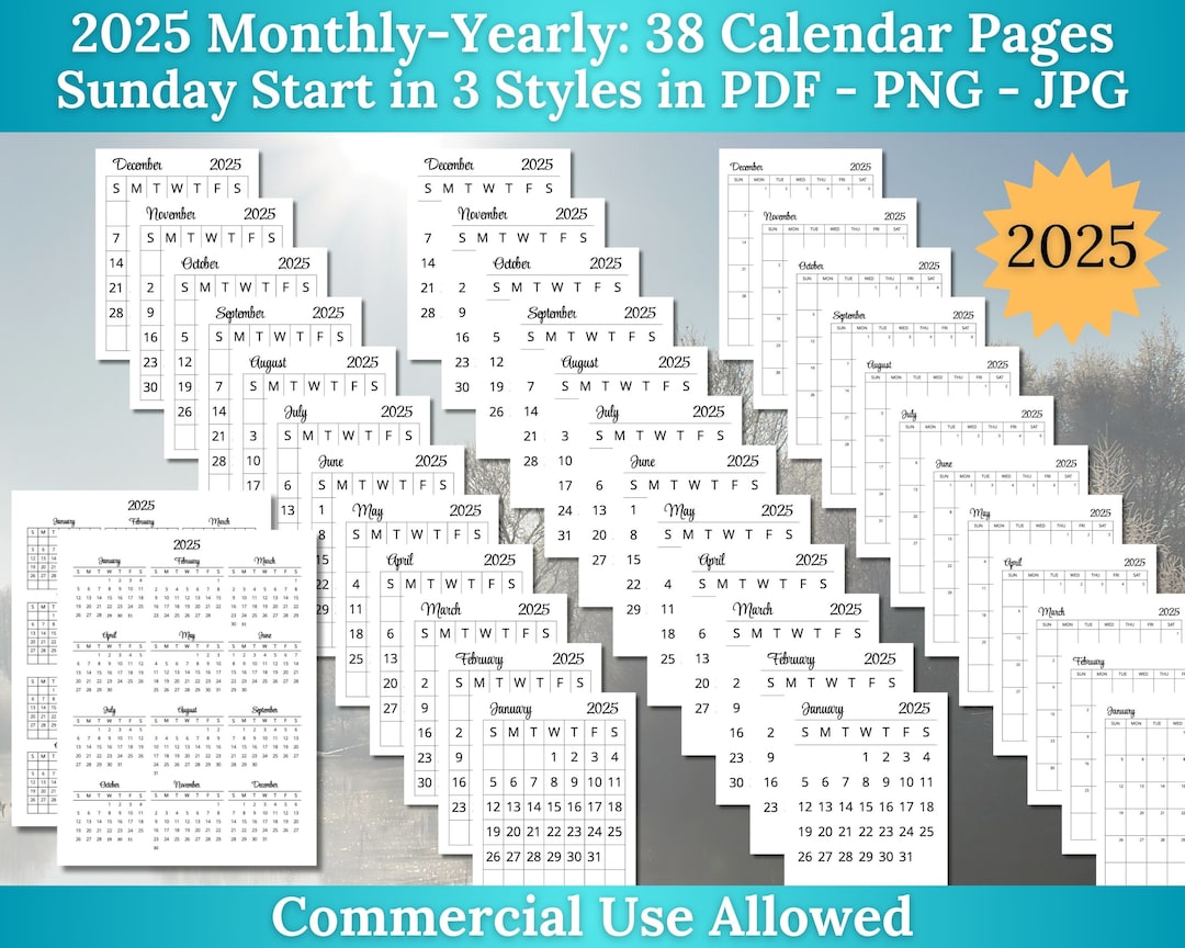 2025 Mini Calendar Kit for Planners, Sunday Start Day - 3 Styles in JPG ...