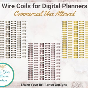 Digital Wire Coils and Digital Binder Rings for Digital Planners Set 4 Six Designs in 3 color variations 18 PNG Coils Commercial Use image 4