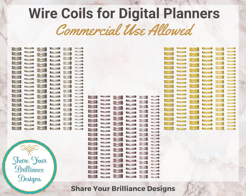 Digital Wire Coils and Digital Binder Rings for Digital Planners Set 4 Six Designs in 3 color variations 18 PNG Coils Commercial Use image 4