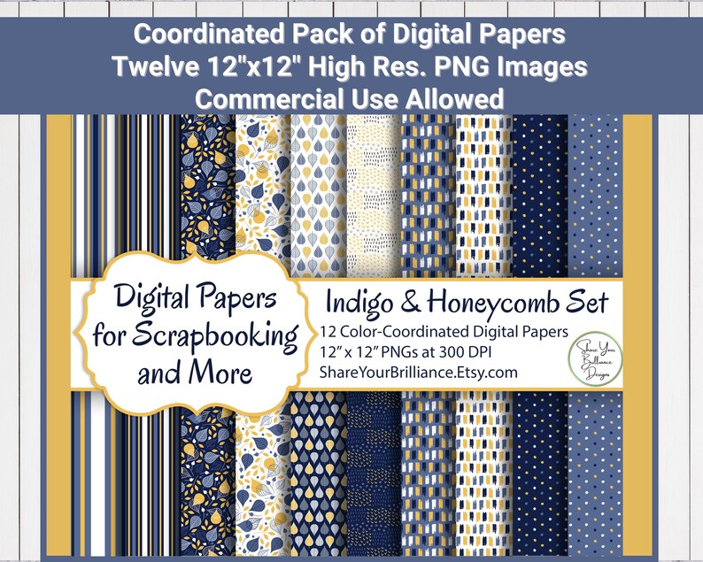 Digital Papers for Scrapbooking and More  Indigo and image 1