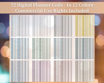 Digital Planner Binder Coils - Ultimate Classic Sets 1-4: 72 PNG Coils - 6 Designs in 12 color variations - Commercial Use