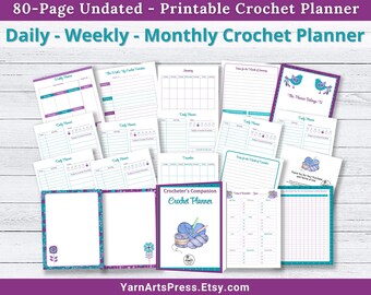 Printable Crochet Planner – 80-Page Daily & Weekly Organizer (PDF Digital Download)