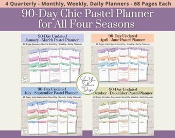 Four 90-Day Planners - All Four Seasons - Monthly, Weekly, Daily, Planner Pages and More. Color Coordinated - Personal Use