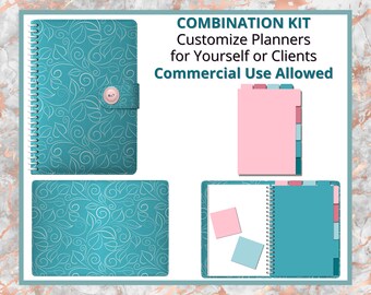 Digital Notebook / Planner Kit | DustyRose & Teal Set #5 | Covers | Inside Template Pages | 5-Tab Divider Pages | PNG Files - Commercial Use