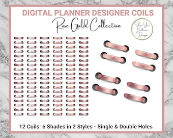 Digital Planner Wire Coils - Rose Gold Designer Collection - 12 PNG Binder Coils - 6 Color Combos - Double and Single Holes - Commercial Use