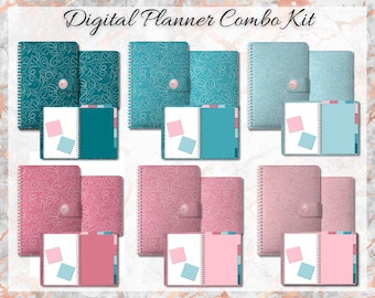 Digital Notebook/Planner Kit | DustyRose & Teal 6 Sets - Covers | Inside Template Pages | Tabbed Divider Pages | PNG Files - Commercial Use