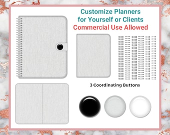 Digital Planner Cover Kit - Light Linen Texture - Digital Covers, Coils, Buttons, High Res PNGs - Commercial Use for GoodNotes Etc