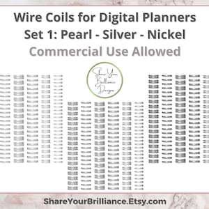 Set 1: Colorful Wire Coils - Binder Rings - for Digital Planners - 18 PNG Coils - 6 Designs in 3 color variations - Commercial Use