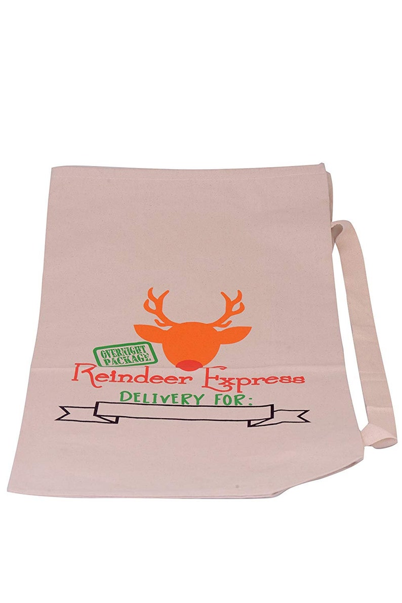Personalized Christmas Santa Sack Bags Customizable Gift Toy Favor Pouch Bags for Kids 22W x 33H Brown Reindeer Express Special Delivery image 4