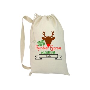 Personalized Christmas Santa Sack Bag Customizable Canvas Drawstring Gift Bag for Treats & Toys - 22&quot;W x 33&quot;H