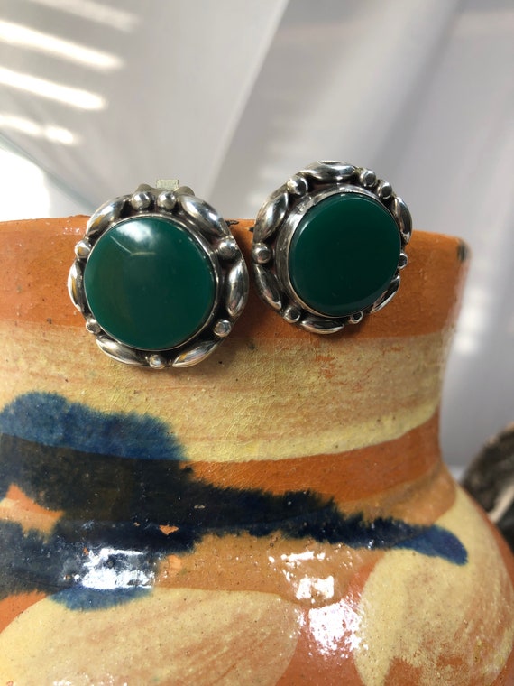 Vintage Sterling Silver with Green Stone Clip-On E