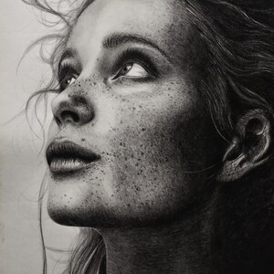 Original Portrait Drawing by pencil - Girl with freckles, freckle girl, freckles are sexi, georgeous girl, girl of my dreams, custom drawing