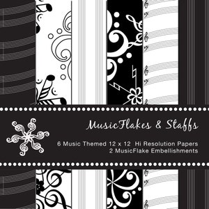 MusicFlakes & Staff Digital Scrapbook Paper