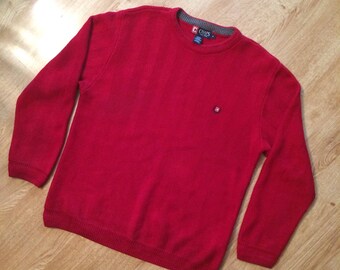 Vintage Vintage 90's Chaps red Knitted crew neck Sweater  Long sleeve.size men's Medium 100% Cotton. Made in Indonesia