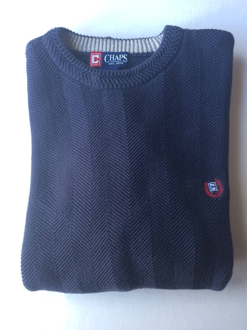 100/% Cotton Vintage 90/'s Blue Chaps crew neck pulloverSweater Made in Indonesia. Size Medium