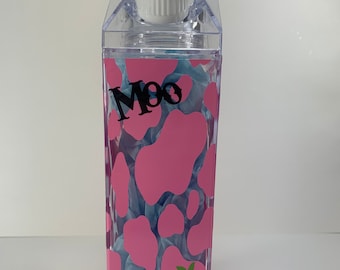 Strawberry Cow, Milk Carton Cup, Reusable Cup, Cow Print, Pink Cow