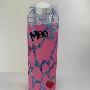 Strawberry Cow, Milk Carton Cup, Reusable Cup, Cow Print, Pink Cow