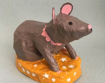 Little Rat Paper Mache Sculpture Objet D'Art Home Decor Handmade Animal Figure