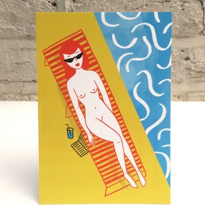 Wish You Here were - illustriert Sonnenanbeter, Mini-Print oder Postkarte