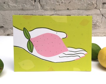Pink Lemon - fruity illustrated mini print or postcard