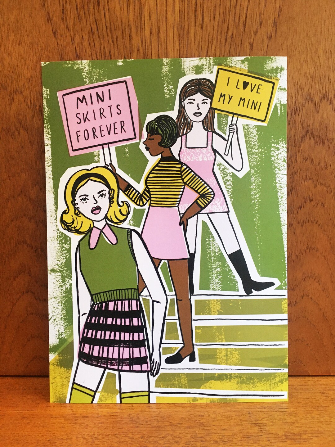 A4 Digital Print, Mini Skirt Protest 1960s, Illustration, Pink and