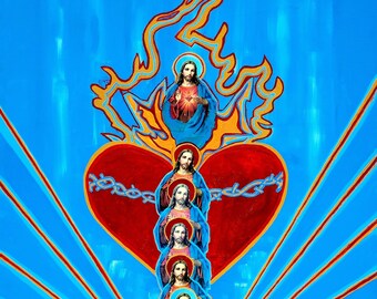 Mixed Media Large Canvas Sacred Heart Jesus Painting