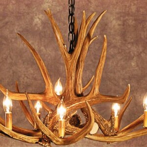 Faux Dee Antler Rustic Chandelier Rustic Antler Lights Antler Decor Pendant Light Shabby Chic 32" Wide by 20" Tall- Kings Hill image 5