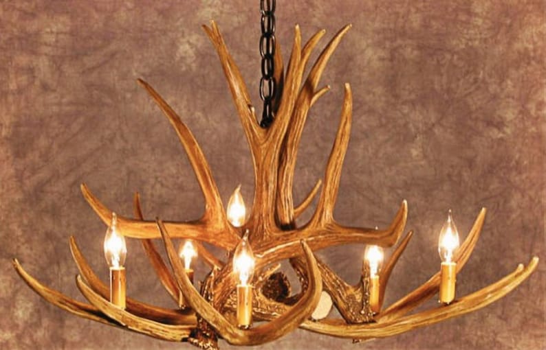 Faux Dee Antler Rustic Chandelier Rustic Antler Lights Antler Decor Pendant Light Shabby Chic 32" Wide by 20" Tall- Kings Hill image 5