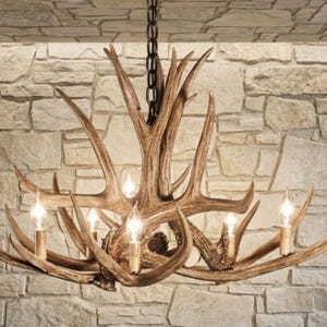 Faux Dee Antler Rustic Chandelier Rustic Antler Lights Antler Decor Pendant Light Shabby Chic 32" Wide by 20" Tall- Kings Hill image 4
