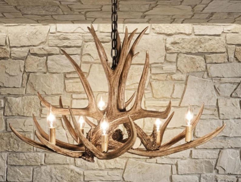 Faux Dee Antler Rustic Chandelier Rustic Antler Lights Antler Decor Pendant Light Shabby Chic 32" Wide by 20" Tall- Kings Hill image 4