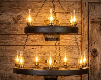 Wagon Wheel Chandelier Western Decor Pendant Light Rustic Decor Ceiling Light Individually Handcrafted For Excellence- Ponderosa