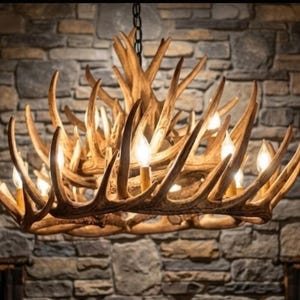 Faux Deer Antler Chandelier 32" Wide by 20" Tall Rustic Chandelier Pendant Antler Lighting Antler Decor Shabby Chic - Monarch