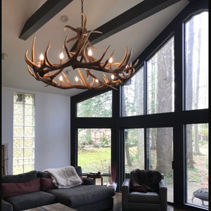 Stanley Faux Elk Antler Chandelier Rustic Antler Light Decor Pendant 60&quot;Wide by 32&quot;Tall Individually Handcrafted For Excellence