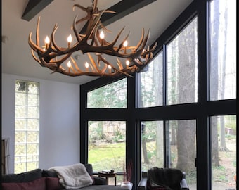 Stanley Faux Elk Antler Chandelier Rustic Antler Light Decor Pendant 60&quot;Wide by 32&quot;Tall Individually Handcrafted For Excellence