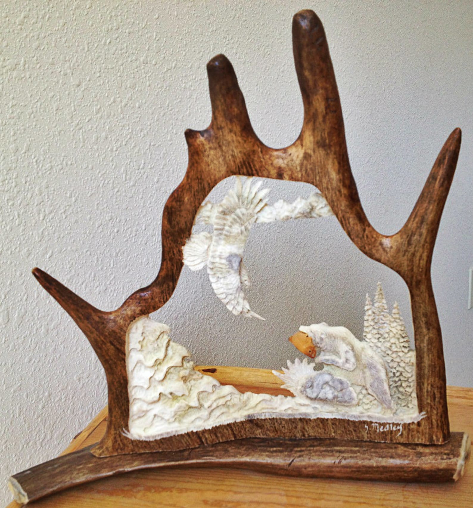 Eagle Antler Carving Moose Antler Decor Rustic Furniture Antler Art