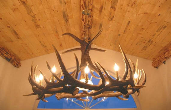 Antler Chandelier Faux Elk Chandelier Rustic Antler Lighting Etsy