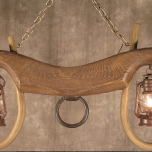 Blue Babe Ox Yoke Light Rustic Chandelier Western Decor Pendant Light Shabby Chic Decor Log Cabin Decor Ceiling Light Kitchen Dining Room