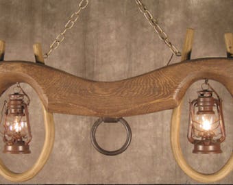 Blue Babe Ox Yoke Light Rustic Chandelier Western Decor Pendant Light Shabby Chic Decor Log Cabin Decor Ceiling Light Kitchen Dining Room