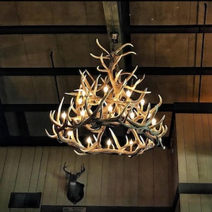 McCall Faux Elk Chandelier Pendant Rustic Antler Light 60&quot; Wide by 56&quot; Tall Individually Handcrafted For Excellence