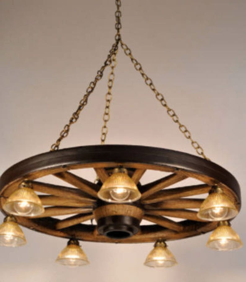 Wagon Wheel Rustic Chandelier Western Decor Pendant Light Etsy