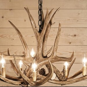 Faux Dee Antler Rustic Chandelier Rustic Antler Lights Antler Decor Pendant Light Shabby Chic 32" Wide by 20" Tall- Kings Hill image 6
