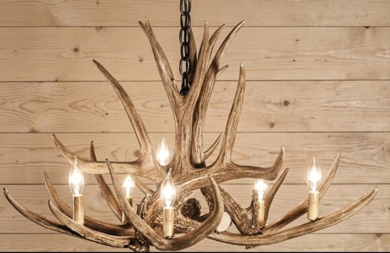 Faux Dee Antler Rustic Chandelier Rustic Antler Lights Antler Decor Pendant Light Shabby Chic 32" Wide by 20" Tall- Kings Hill image 6