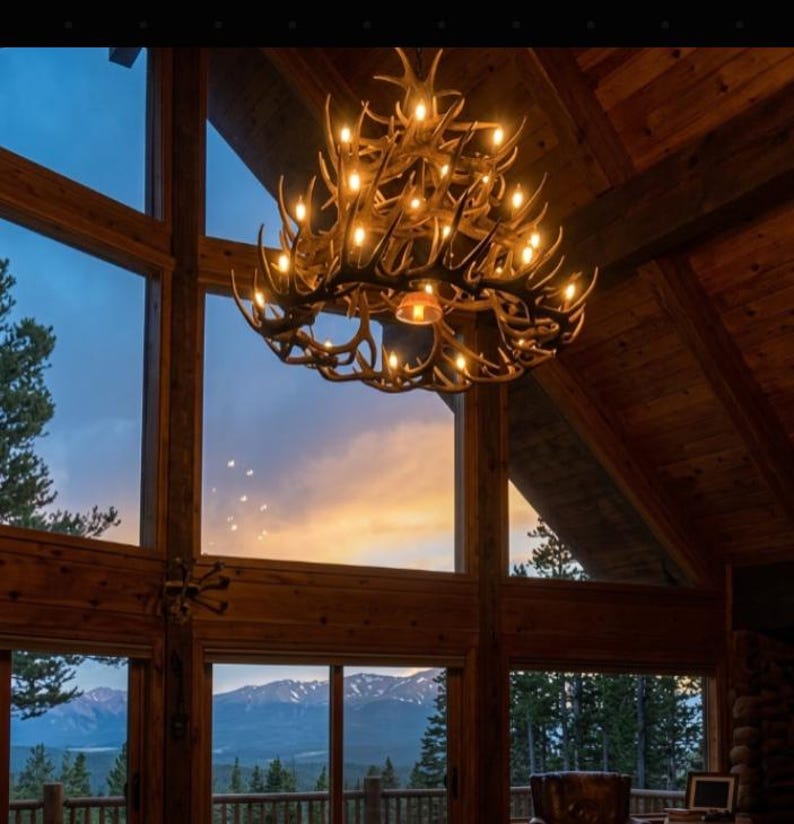 Faux Deer Antler Chandelier Pendant Light Decor Rustic Ceiling Light 50" W by 42" T Individually Handcrafted For Excellence- Ogema image 4