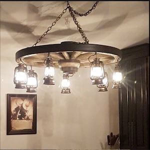 Wild West Wagon Wheel Chandelier Western Decor Pendant Rustic Light Decor Log Cabin Decor Ceiling Individually Handcrafted For Excellence image 5