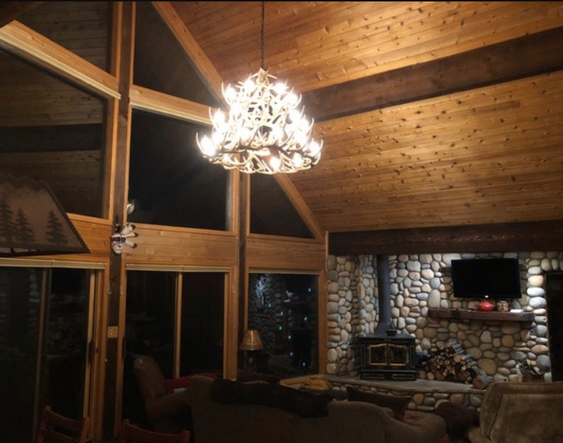 Faux Deer Antler Chandelier Pendant Light Decor Rustic Ceiling Light 50" W by 42" T Individually Handcrafted For Excellence- Ogema image 8