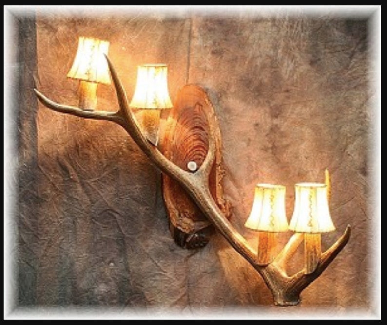 Real Elk Antler Wall Sconce Rustic Chandelier Shabby Chic Lighting Log Cabin Decor